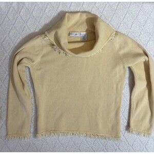 Preswick & Moore Woman’s Yellow Cowl neck Sweater w Fringes. Size Petite Large